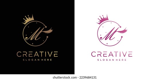 Logo de Eyelash concepto creativo con letra combinada M Vector Premium