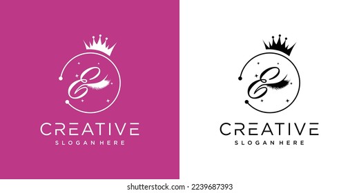 Eyelash logo creative concept with combination letter E Premium Vector