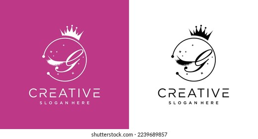Eyelash logo creative concept with combination letter G Premium Vector