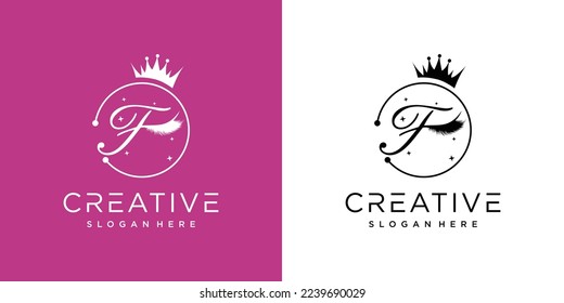 Eyelash logo creative concept with combination letter F Premium Vector