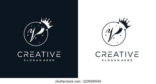 Eyelash logo creative concept with combination letter V Premium Vector