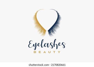 Eyelash logo with heart shape eyelashes silhouette in creative concept, logo for make up or beauty salon
