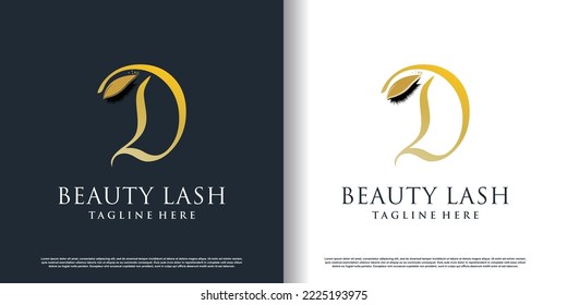 Eyelash logo icon with letter D concept premium vector