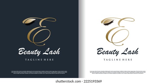 Eyelash logo icon with letter E concept premium vector