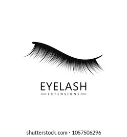 Eyelash logo template, Eyelash extension concept. Lush black lashes on white background for makeup and cosmetic industry. Vector