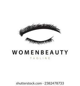 Eyelash Logo, Women's Eye Beauty Salon Simple Design with Line Model, Vector Templet Icon