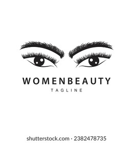 Eyelash Logo, Women's Eye Beauty Salon Simple Design with Line Model, Vector Templet Icon