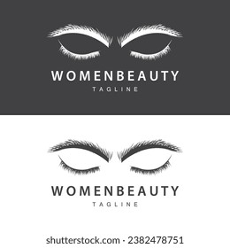 Eyelash Logo, Women's Eye Beauty Salon Simple Design with Line Model, Vector Templet Icon