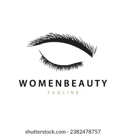 Eyelash Logo, Women's Eye Beauty Salon Simple Design with Line Model, Vector Templet Icon