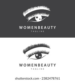 Eyelash Logo, Women's Eye Beauty Salon Simple Design with Line Model, Vector Templet Icon