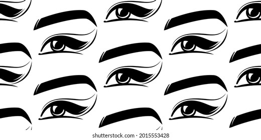 eyelash makeup. eye icon - seamless pattern black and white. wallpaper beauty salon