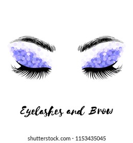 Eyelashes and brows makeup vector art, isolated on white.