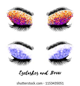 Arte vectorial de maquillaje de pestañas y cejas, aislado en blanco.