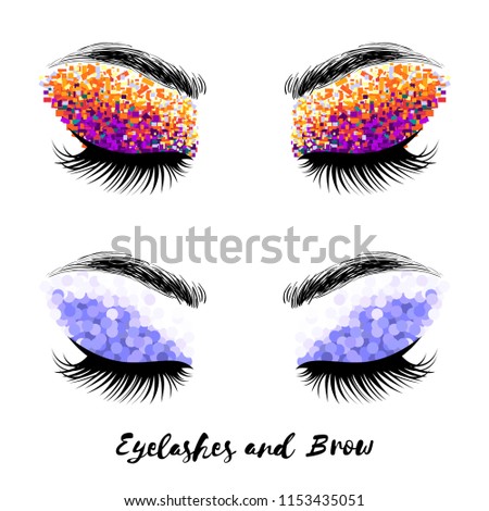 Eyelashes and brows makeup vector art, isolated on white.