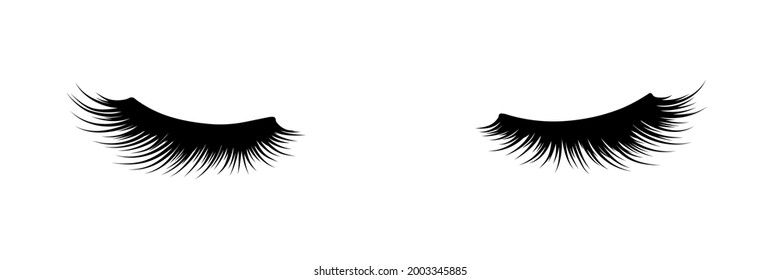 Eyelashes of closed eyes. Fashion illustration. False lashes. Black and white hand-drawn image. Vector EPS 10.