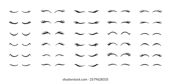 Eyelashes closed eyes set vector. Cute girl closed eye icon design for character illustration. Vector illustration