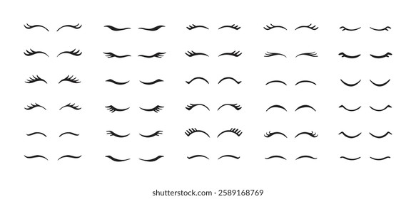 Eyelashes closed eyes set vector. Cute girl closed eye icon design for character illustration. Vector illustration