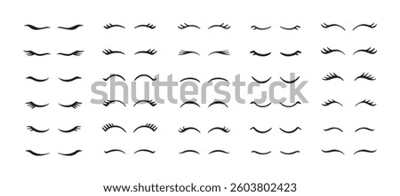 Eyelashes closed eyes set vector. Cute girl closed eye icon design for character illustration. Vector illustration