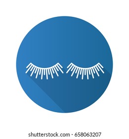 Eyelashes extension flat linear long shadow icon. Vector outline symbol