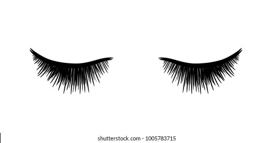 Eyelashes Extension, a hand drawn vector sketch illustration of closed eyes with eyelashes extension.