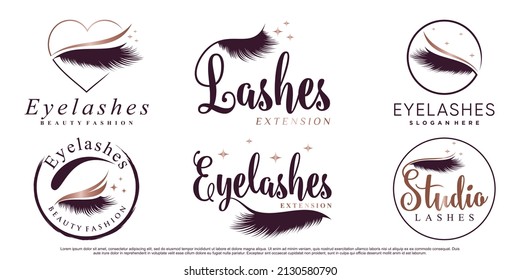 Eyelashes extension icon set logo design for beauty lashes salon with modern concept Premium Vector