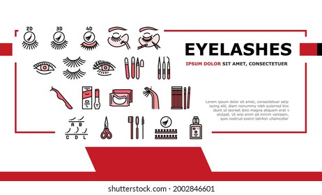 Eyelashes Extension Landing Header Vector. Applying And Correction Eyelashes, Patches And Tweezers, Brushes And Scissors Illustration