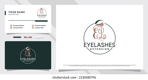 Eyelashes extension logo for beauty lash salon with creative element and business card design Premium Vector