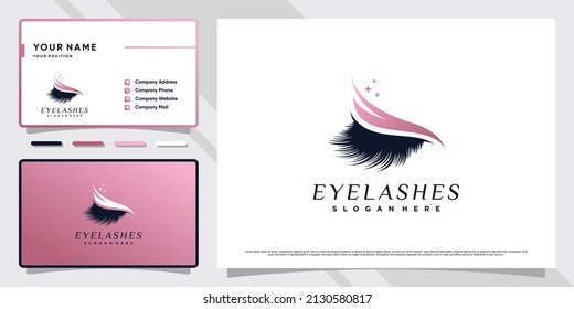 Eyelashes extension logo for beauty lash salon with creative element and business card design Premium Vector