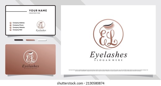 Eyelashes extension logo for beauty lash salon with creative element and business card design Premium Vector