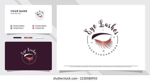 Eyelashes extension logo for beauty lash salon with creative element and business card design Premium Vector