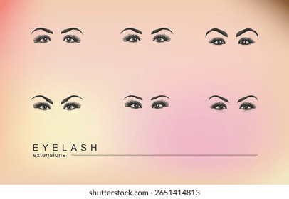 palhetas extensões elemento logotipo, coleção de imagens de beleza olho feminino em conceito de cor única, ícone vetor