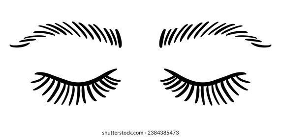 Eyelashes and Eyebrows Illustration. Female Eyes Sketch Icon. Woman Beauty Salon Logo. Mascara Makeup Decorative Element