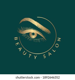 Eyelashes golden logo. Beauty salon logo. Vector isolated illustration