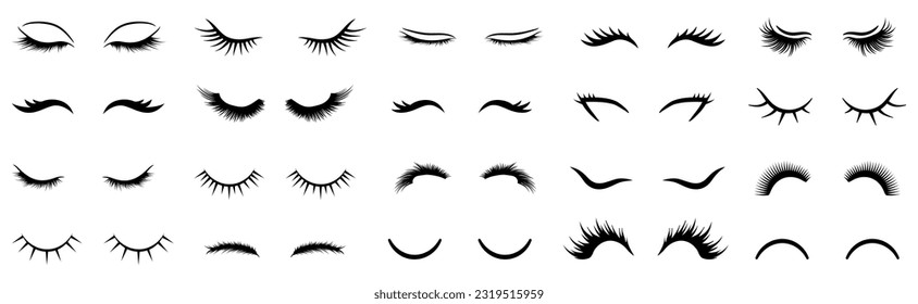 Eyelashes icon collection. Set of black eyelashes logo icons. Vector eyelashes collection