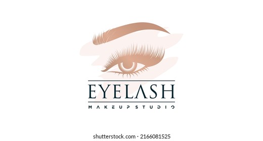 Icono de pestañas diseño de logotipo con elemento de belleza creativo estilo Vector Premium