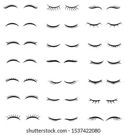 Eyelashes icon vector open and closed eyes icons set. on white background