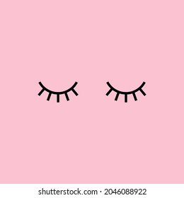 Eyelashes line art simple flat style vector icon illustration on pink background 