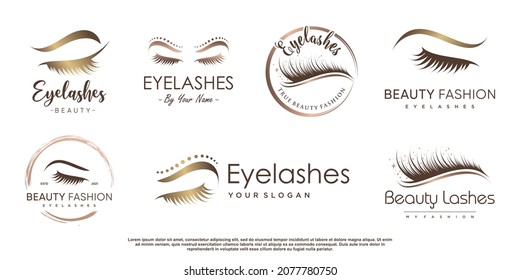 Eyelashes logo collection with creative element Premium Vector