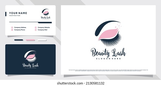 Eyelashes logo design for beauty lash salon with creative concept and business card Premium Vector