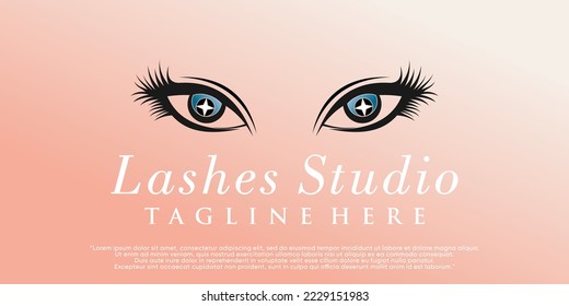 Eyelashes logo design for beauty lash salon with creative concept and business card Premium Vector