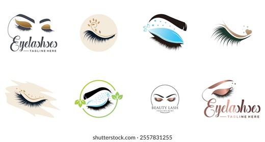 Eyelashes logo design collection with creative unique style Premium Vector