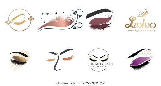 Eyelashes logo design collection with creative unique style Premium Vector