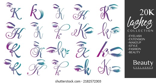 Eyelashes logo with letter K concept