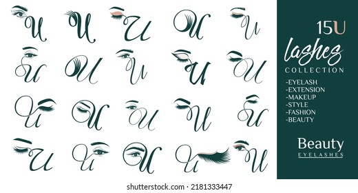 Eyelashes logo with letter U concept