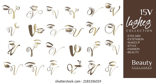 Eyelashes-Logo mit Buchstabe V-Konzept