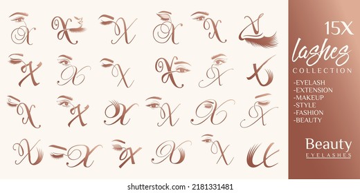 Eyelashes logo with letter X concept