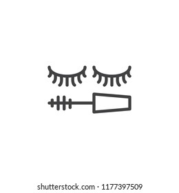 Eyelashes mascara outline icon. linear style sign for mobile concept and web design. Face cosmetics simple line vector icon. Symbol, logo illustration. Pixel perfect vector graphics