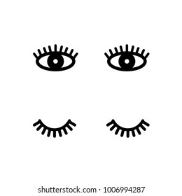 Eyelashes. Open And Close Eyes. Cute Lashes. Vector Illustration Isolated On White Background.