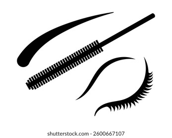 Eyelashes related vector, icon set. Simple outline symbol icons isolated on white background. Flat style look, see, sight, view sign symbol website design. Vector fashion illustration.