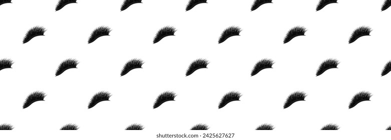 Eyelashes seamless pattern vector illustration. Black and white lashes template print with closed eyes. Beauty, fashion, makeup background. Mascara wallpaper for lamination, extension cards.